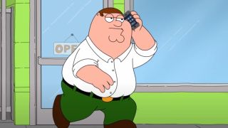 Peter Griffin standing in front of Bob's Burgers in Family Guy
