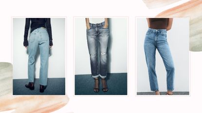 composite of three models wearing various styles of the best zara jeans