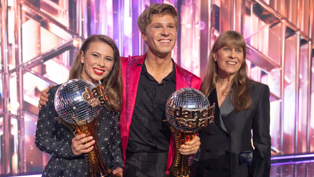 The Irwins with the two Len Goodman Mirrorball trophies