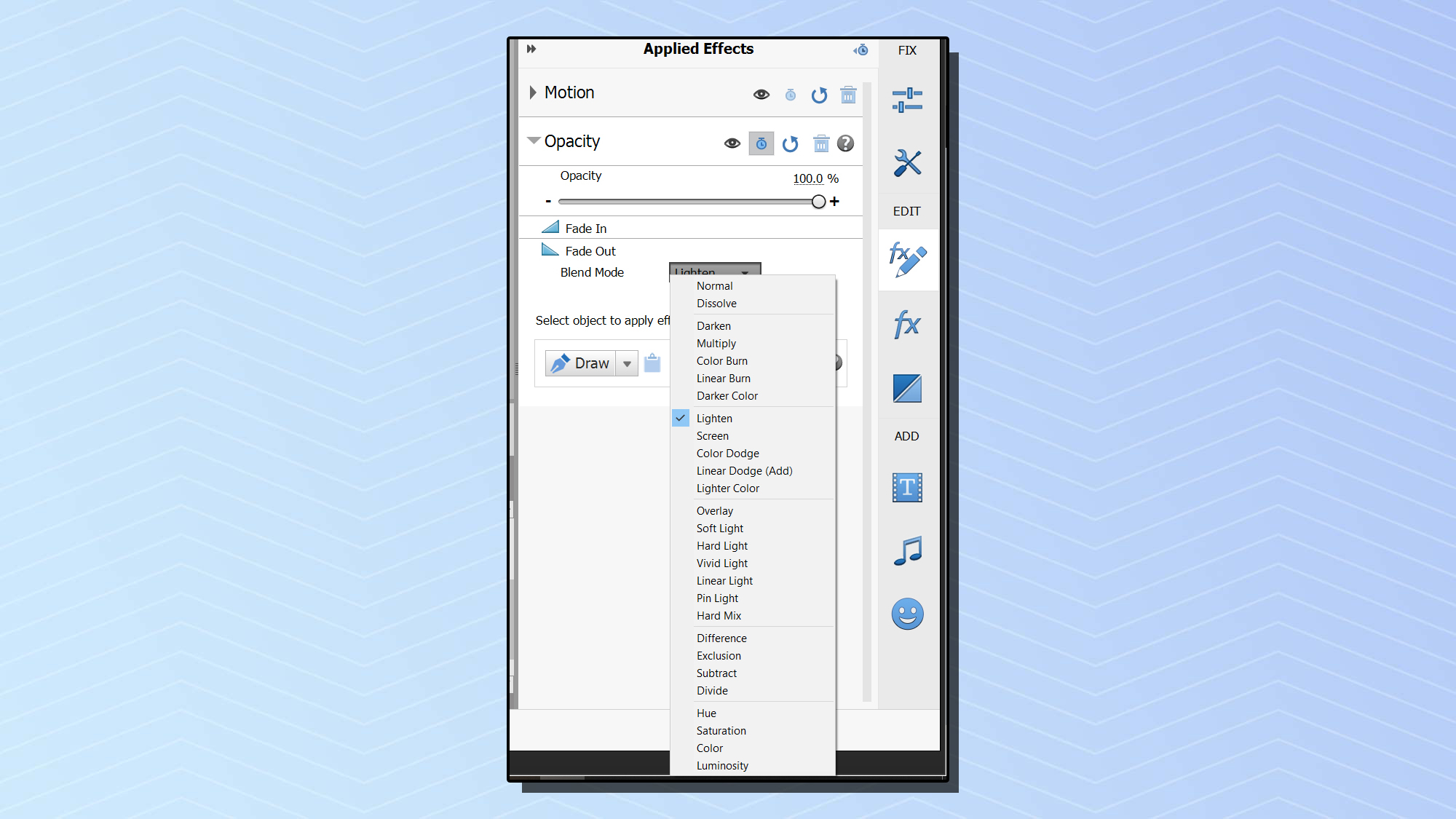 A screenshot from Adobe Premiere Elements 2022 showing the animated overlay options