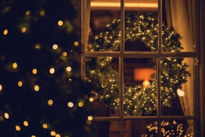 Christmas wreath in window