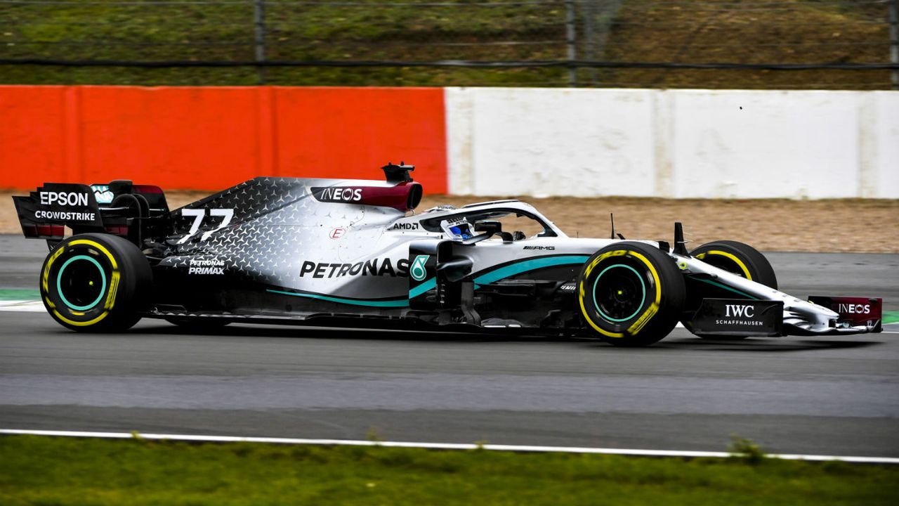 Valtteri Bottas drives the Mercedes W11 at Silverstone