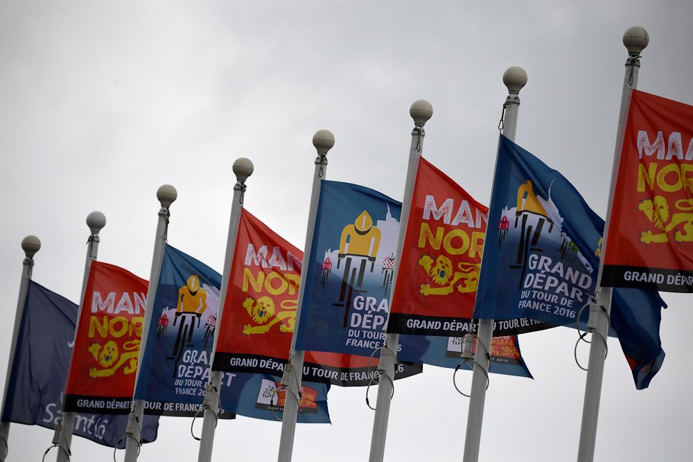 Flags commemorate the start of the 2016 Tour de France
