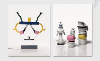 Lamp by Martine Bedin and vases by Ettore Sottsass