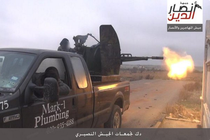 The former plumbing truck now used by the Muhajireen Brigade