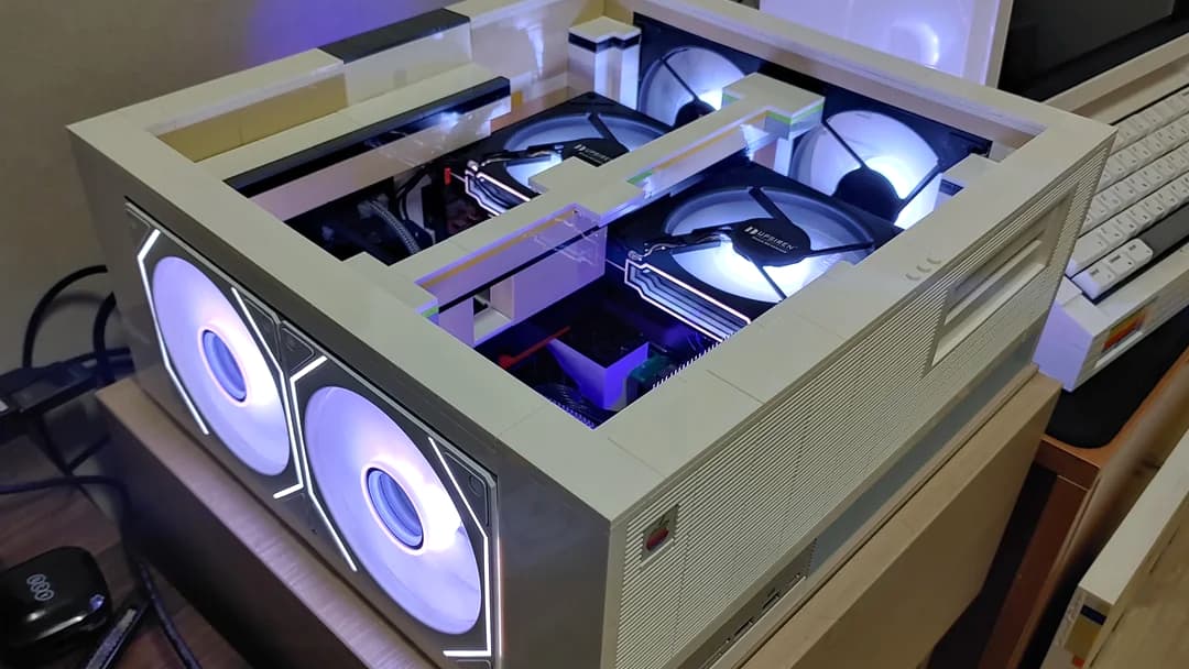A custom gaming PC built by Reddit user OkDebate6649. The computer, monitor and keyboard are all housed in a chassis built using Lego bricks.