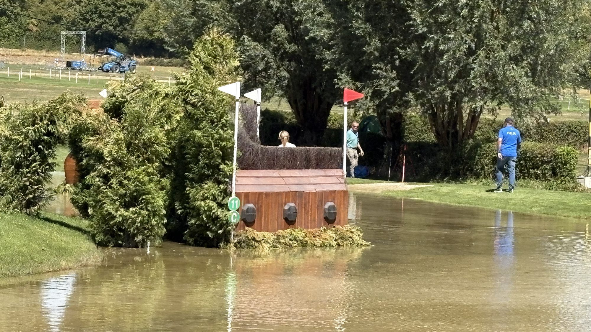 A corner fence in water on the cross-country course for the eventing World Championships