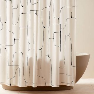 Falazo Organic Cotton Ivory and Black Abstract Shower Curtain