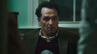 Matthew Rhys as Mayor Tom Loftis looks scared on Widow's Bay.