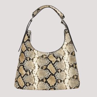 Flat lay image of snakeskin bag