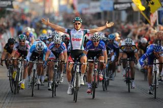 Adam Blythe (Omega Pharma - Lotto) celebrates his victory in the Nationale Sluitingprijs - Putte - Kapellen.