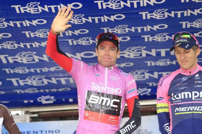 Cadel Evans (BMC) salutes from the podium at the Giro del Trentino.