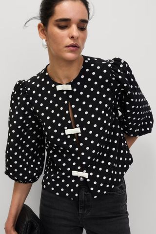 M&S Polka Dot Puff Sleeve Blouse