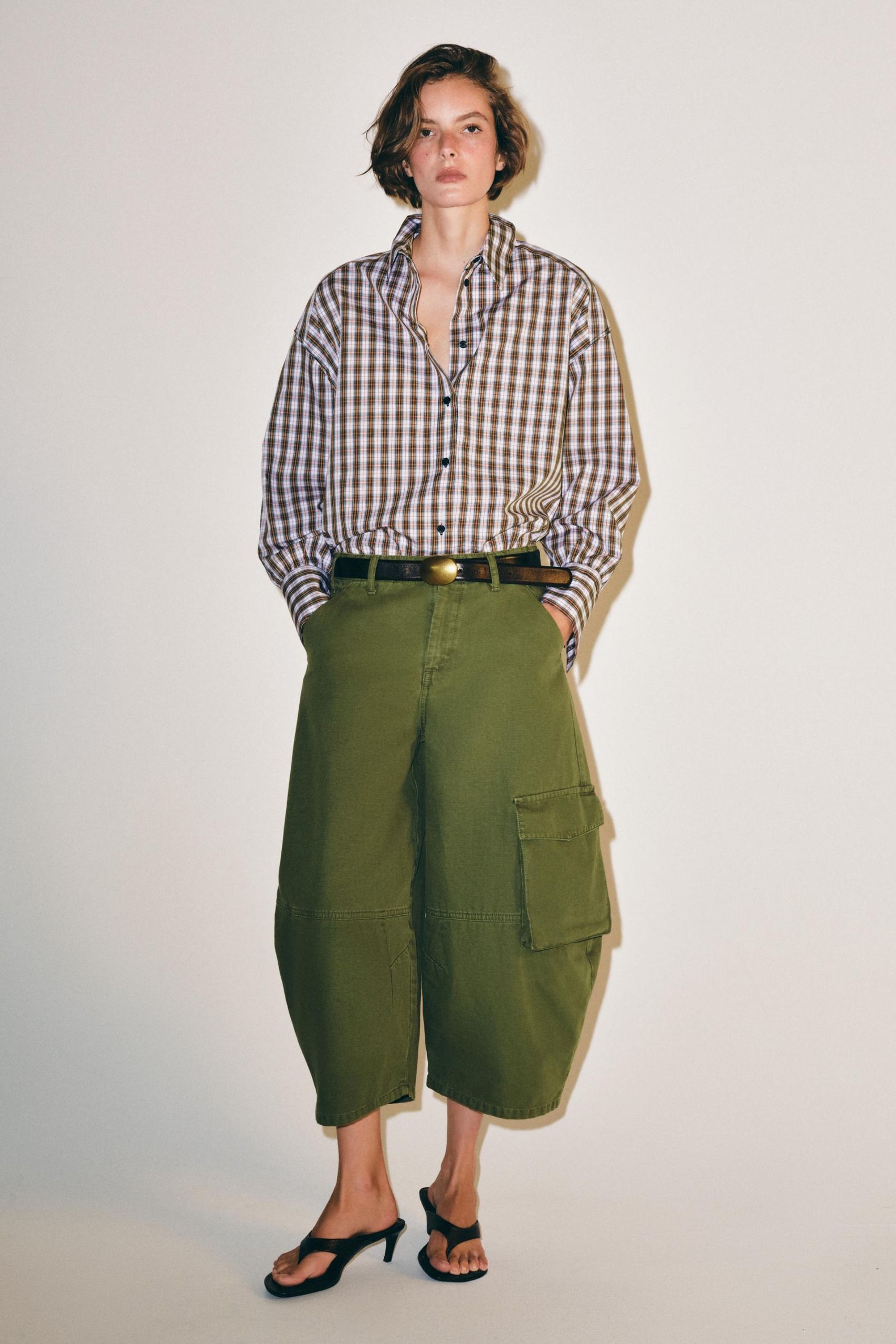 Zw Collection Oversized Plaid Shirt - Red - Xs