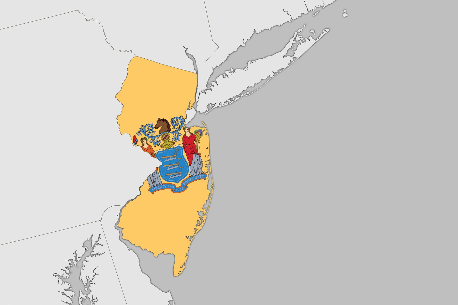 USA map series with state New Jersey with flag