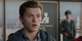 Tom Holland as Peter Parker at the airport in Spider-Man: Far From Home