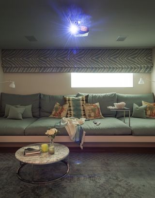 media room ideas with home projector and wall lights