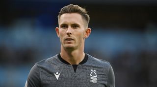 Dean Henderson of Nottingham Forest during the Premier League match between Manchester City and Nottingham Forest at Etihad Stadium on August 31, 2022 in Manchester, England.