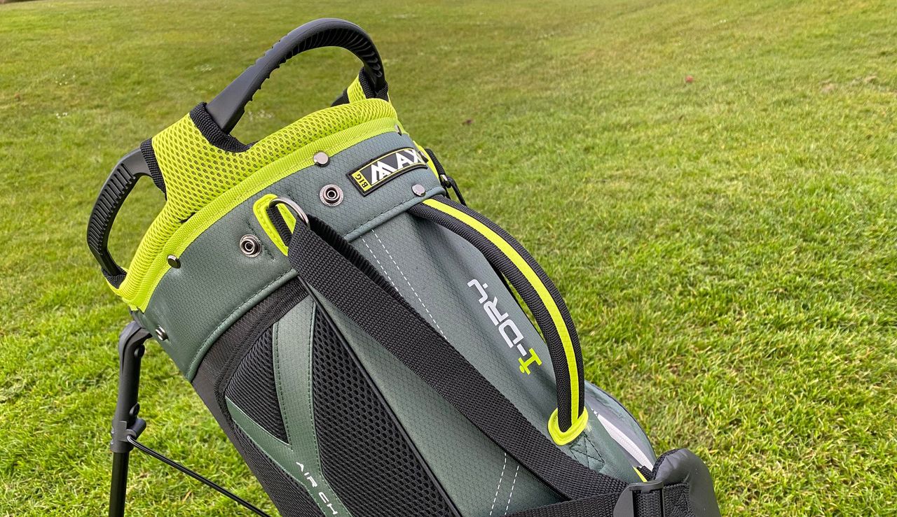 A close up of the Big Max Aqua Eight G Stand Bag handles