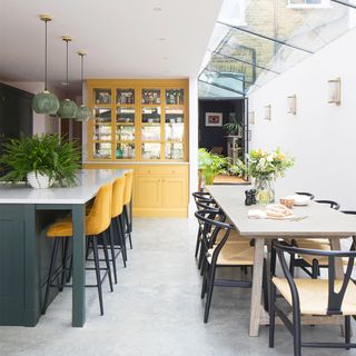 green and yellow kitchen extension