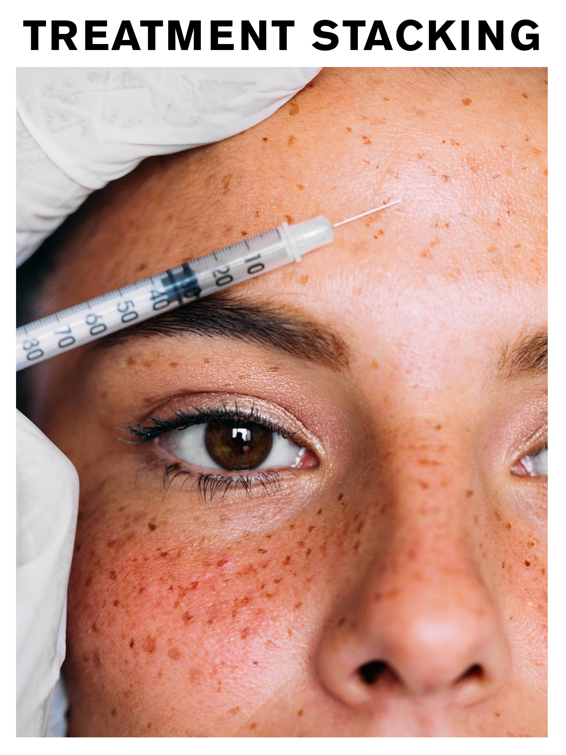An image of someone holding a needle to their face with the copy 