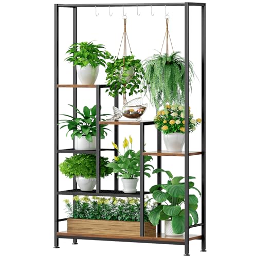 Plant Stand Indoor With Grow Lights - 7-Tier Metal Wooden Plant Shelf Indoor, 67.7&quot; Tall Plant Stand, Corner Plant Stand for Living Room, Balcony, Patio &amp;amp; Corner (rustic Brown)