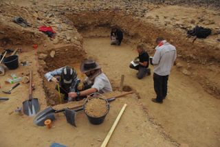 Archaeologists excavate the ancient hominin site in Saffaqah, Saudi Arabia.