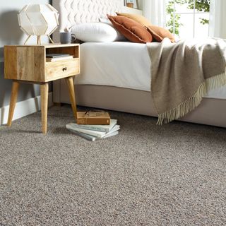 Love Story Wild Silk carpet in Hazy Grey by Abingdon Flooring in a bedroom