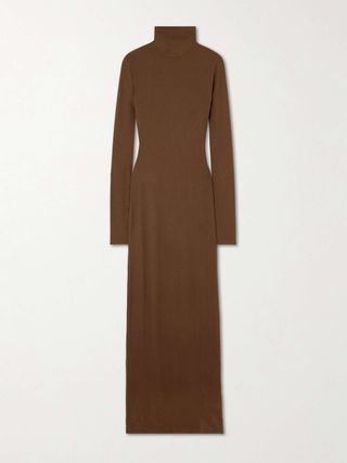 Ribbed Stretch-Cotton and Modal-Blend Turtleneck Maxi Dress