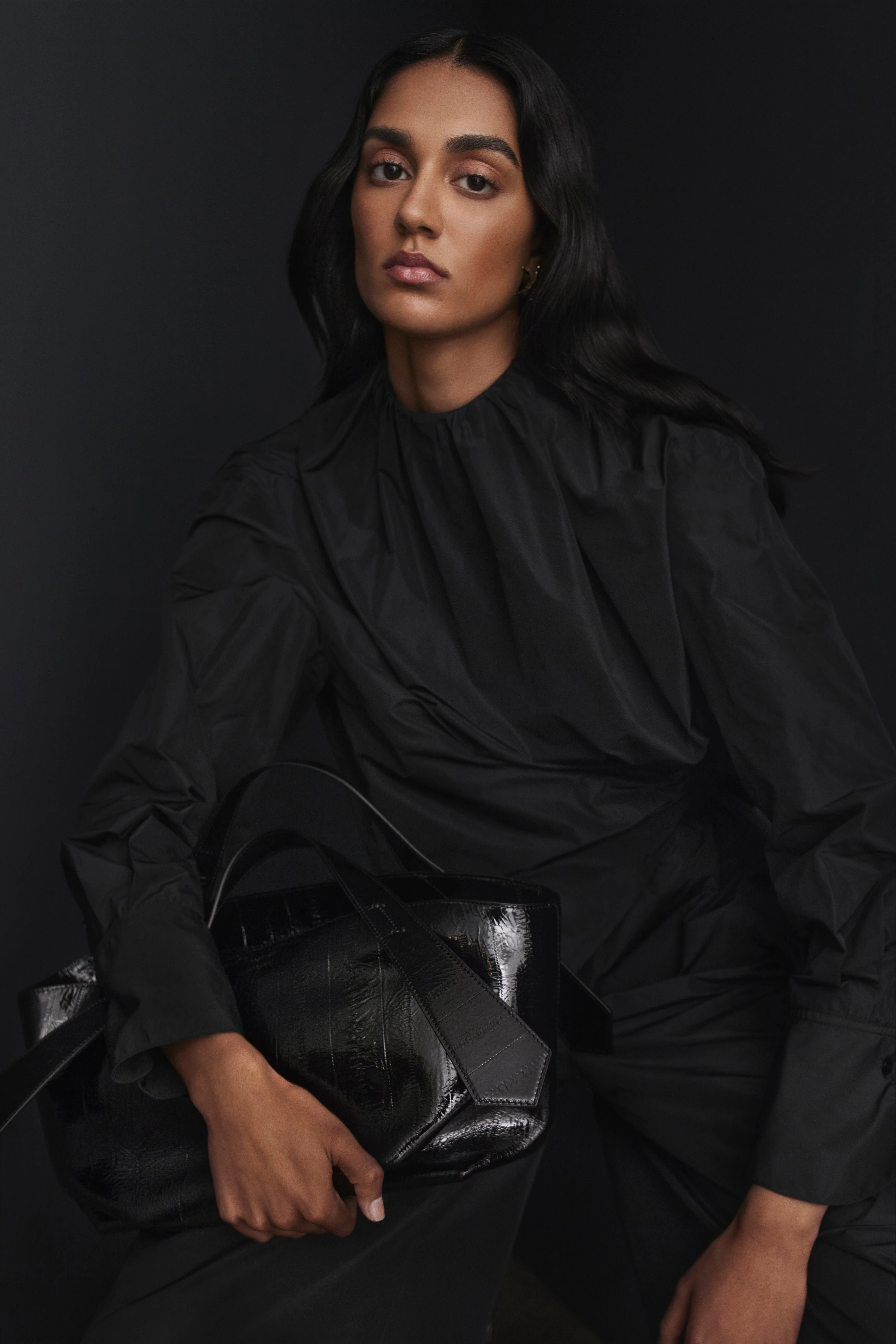 Scanlan Theodore US, Taffeta Gather Neck Top - Black