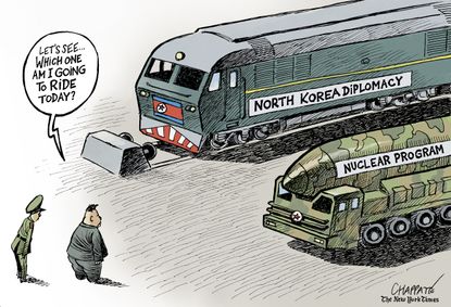 Political cartoon World Kim Jong Un North Korea diplomacy nuclear war