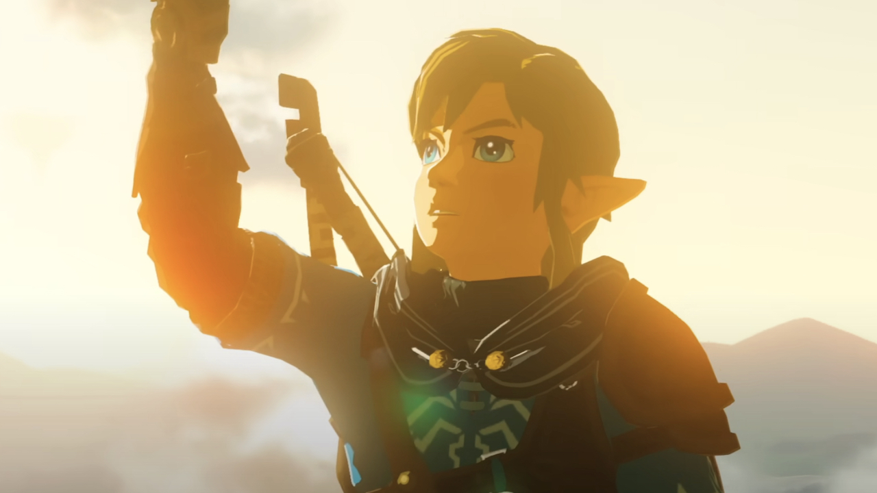Link holding arm up in The Legend of Zelda: Tears of the Kingdom