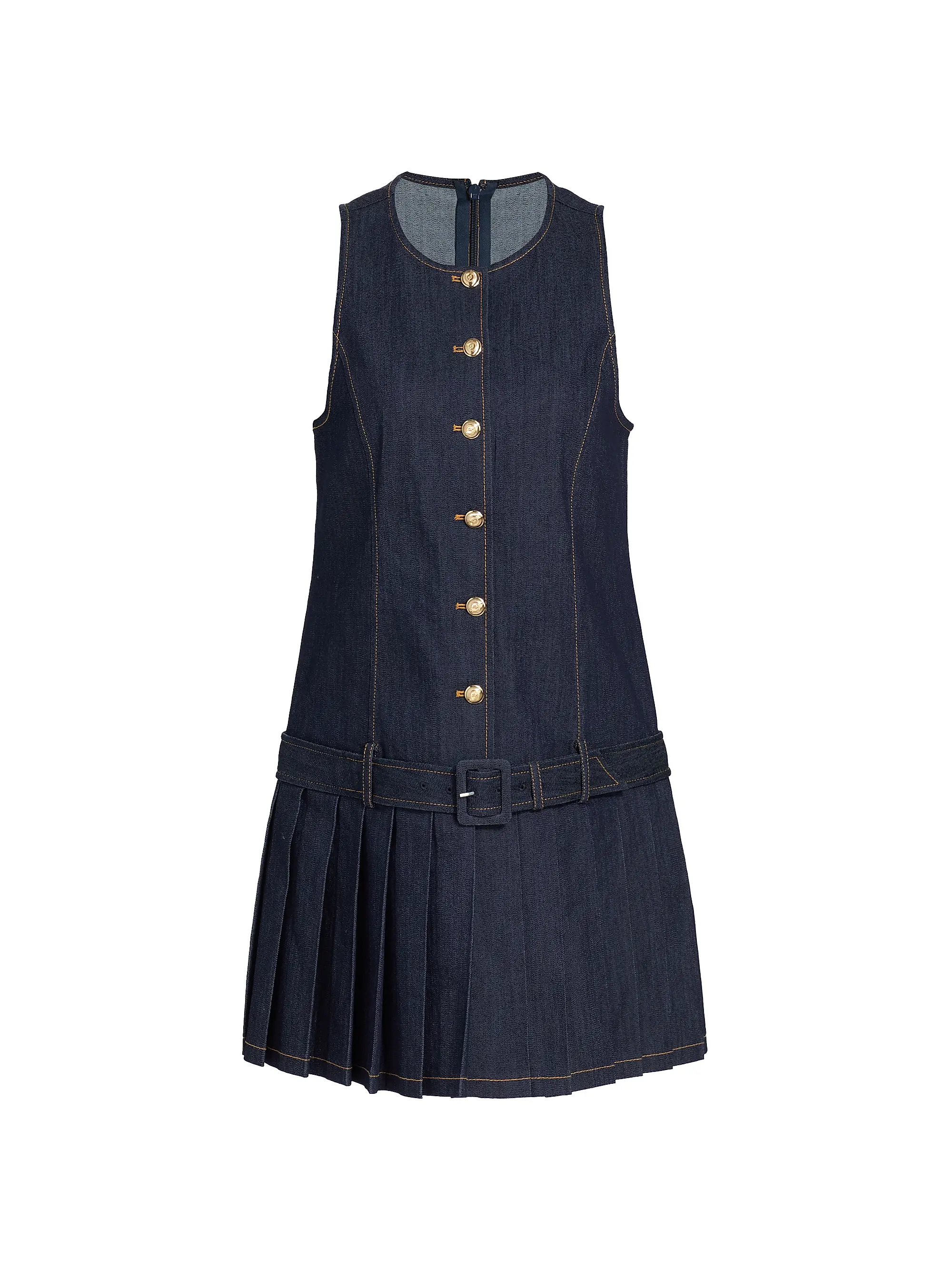 Elyse Belted Pleated Denim Minidress