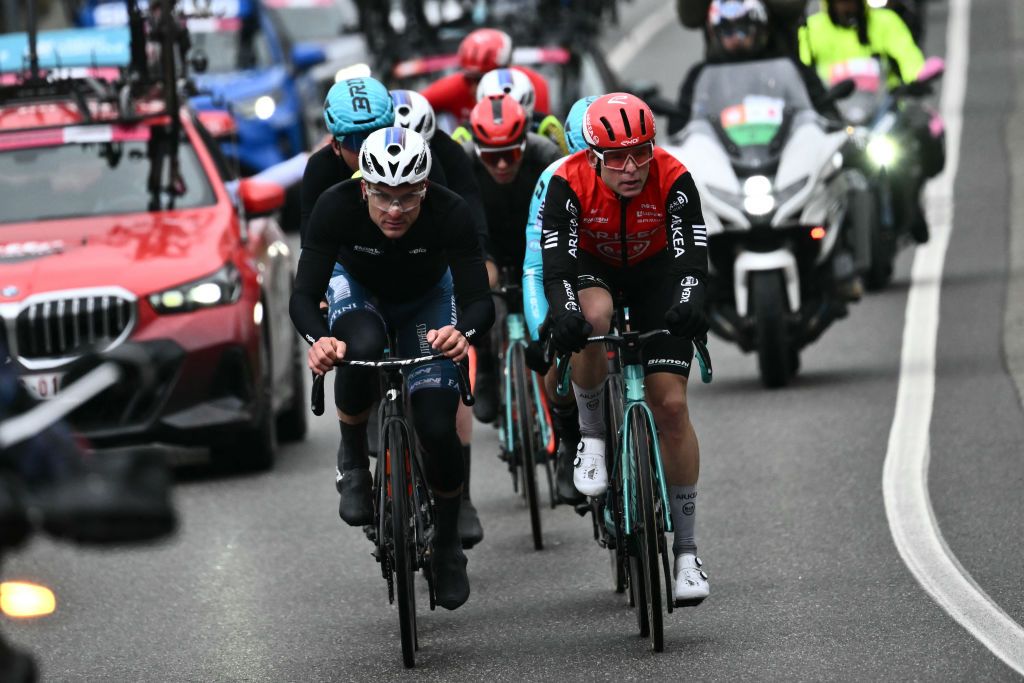 The head of the race before Campo Ligure during the Milan - Sanremo one-day classic cycling race, on March 22, 2025. (Photo by Marco BERTORELLO / AFP)