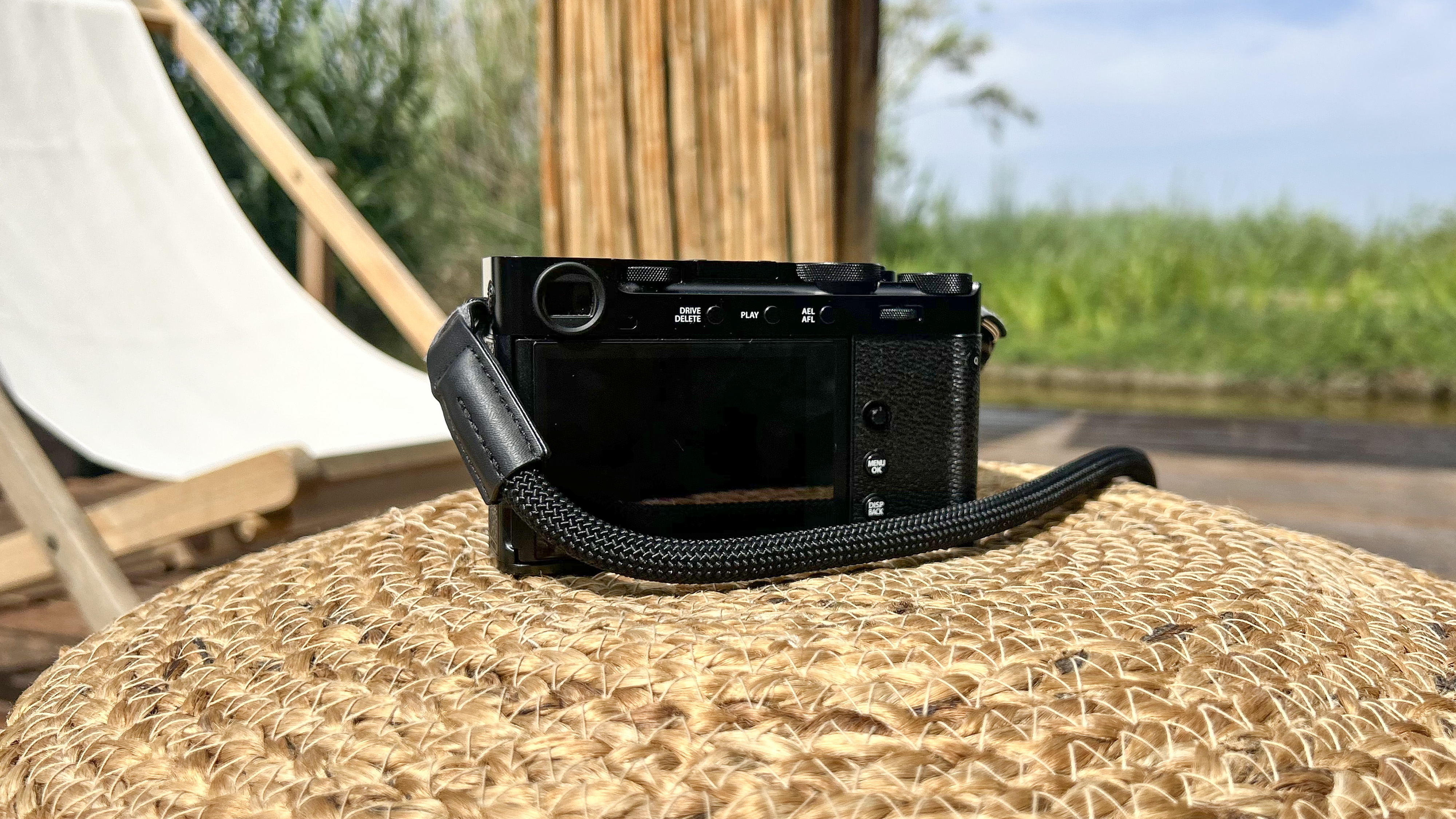 The LCD screen of the new Fujifilm X-E5 film simulation camera.