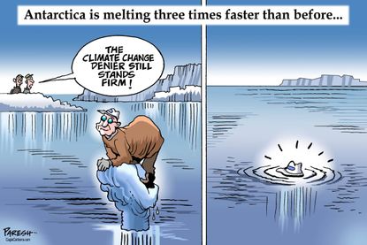 Political cartoon world Antarctica climate change denial