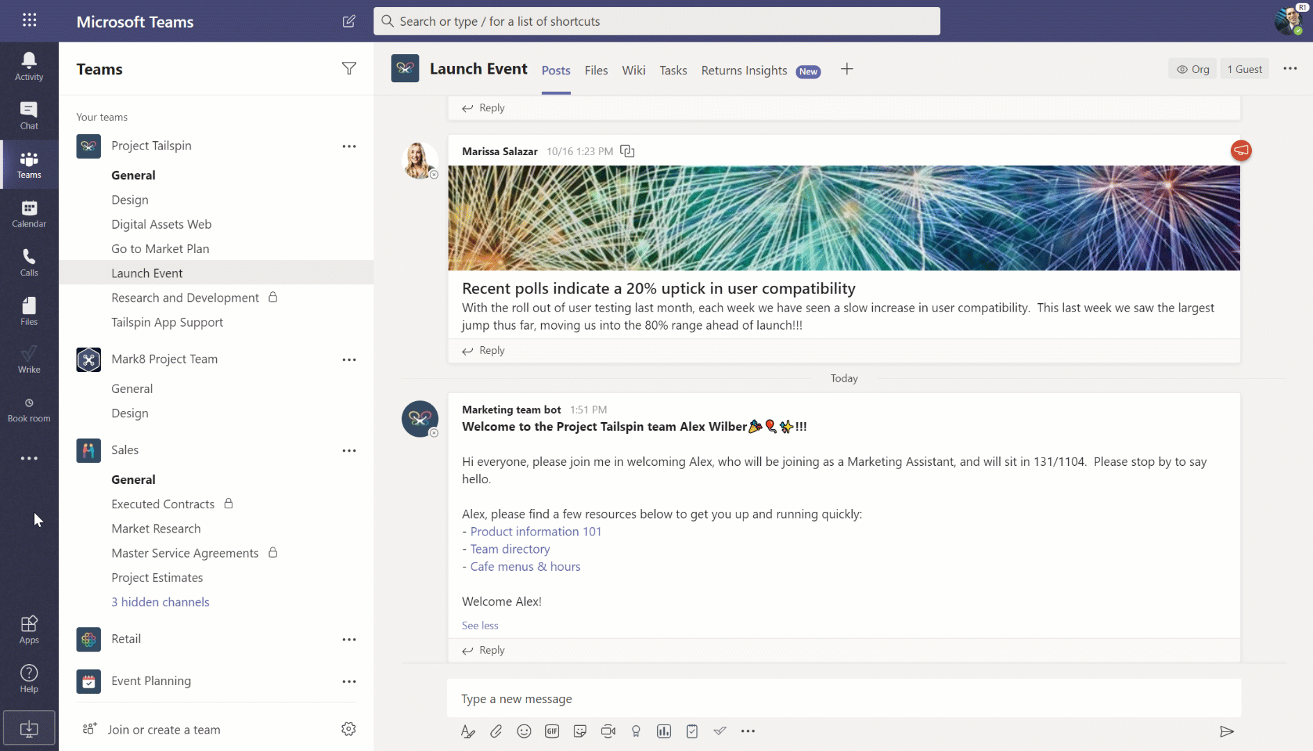 GIF of Microsoft teams pin features