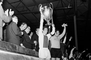 Ajax captain Velibor Vasovic lifts the European Cup, 1971