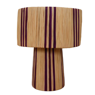 Handmade Purple Striped Raffia Table Lamp - Boho Style