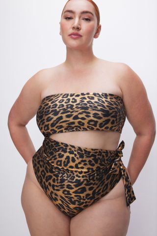 Side Tie Swimsuit | Gold Leopard001