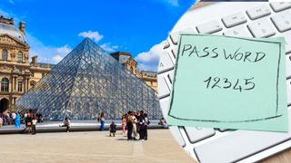 An image of the Louvre with a password on a keyboard superimposed over the right hand side