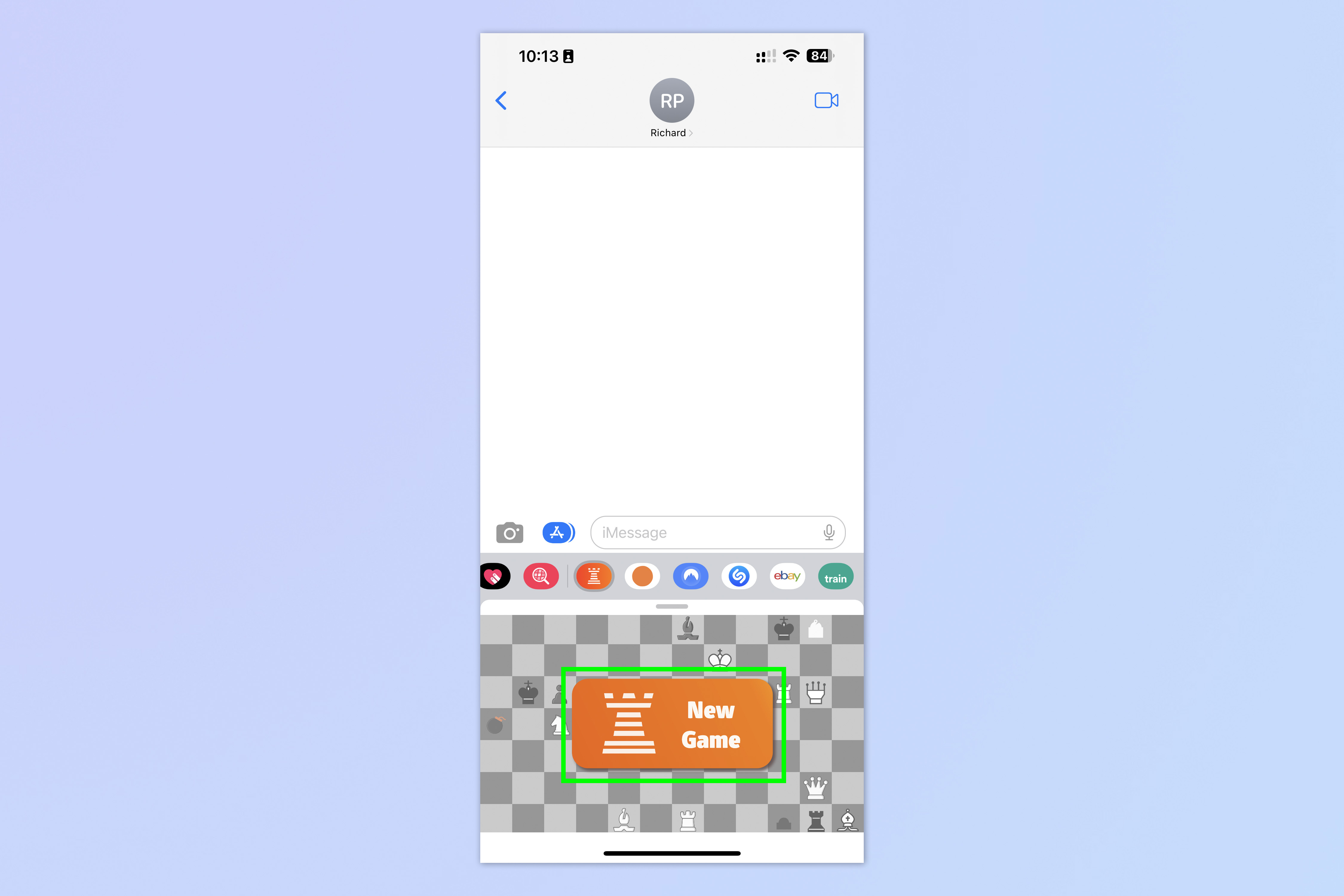 Una captura de pantalla que muestra cómo jugar juegos en Mensajes de iOS