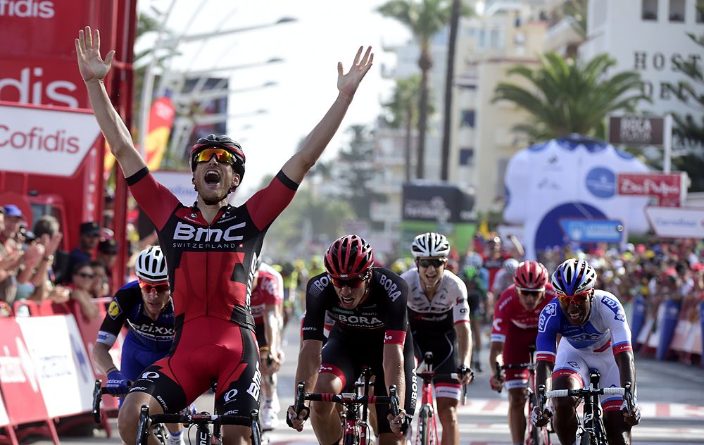 Jempy Drucker (BMC) victory salute after winning stage 16