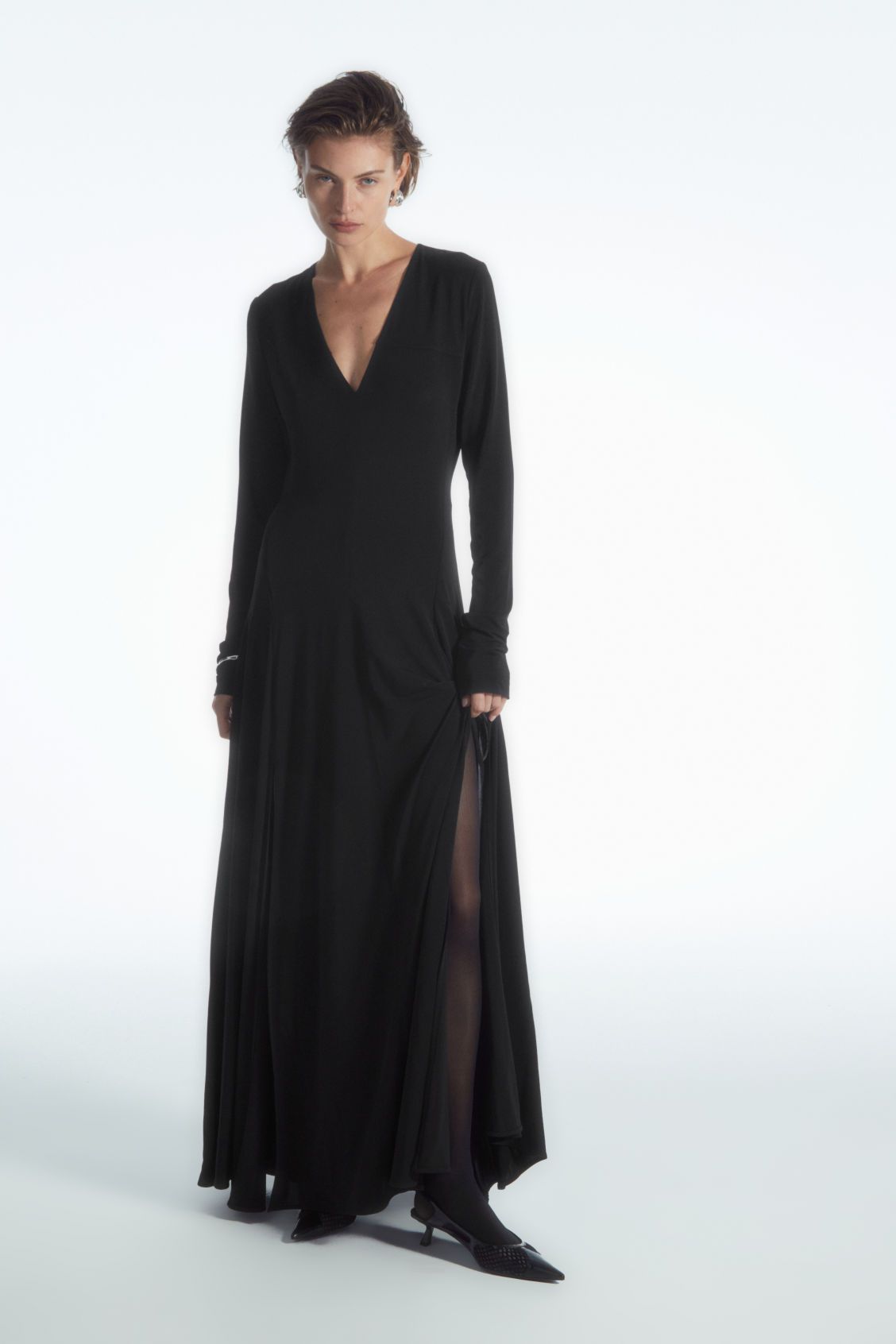 V-Neck Flared Maxi Dress