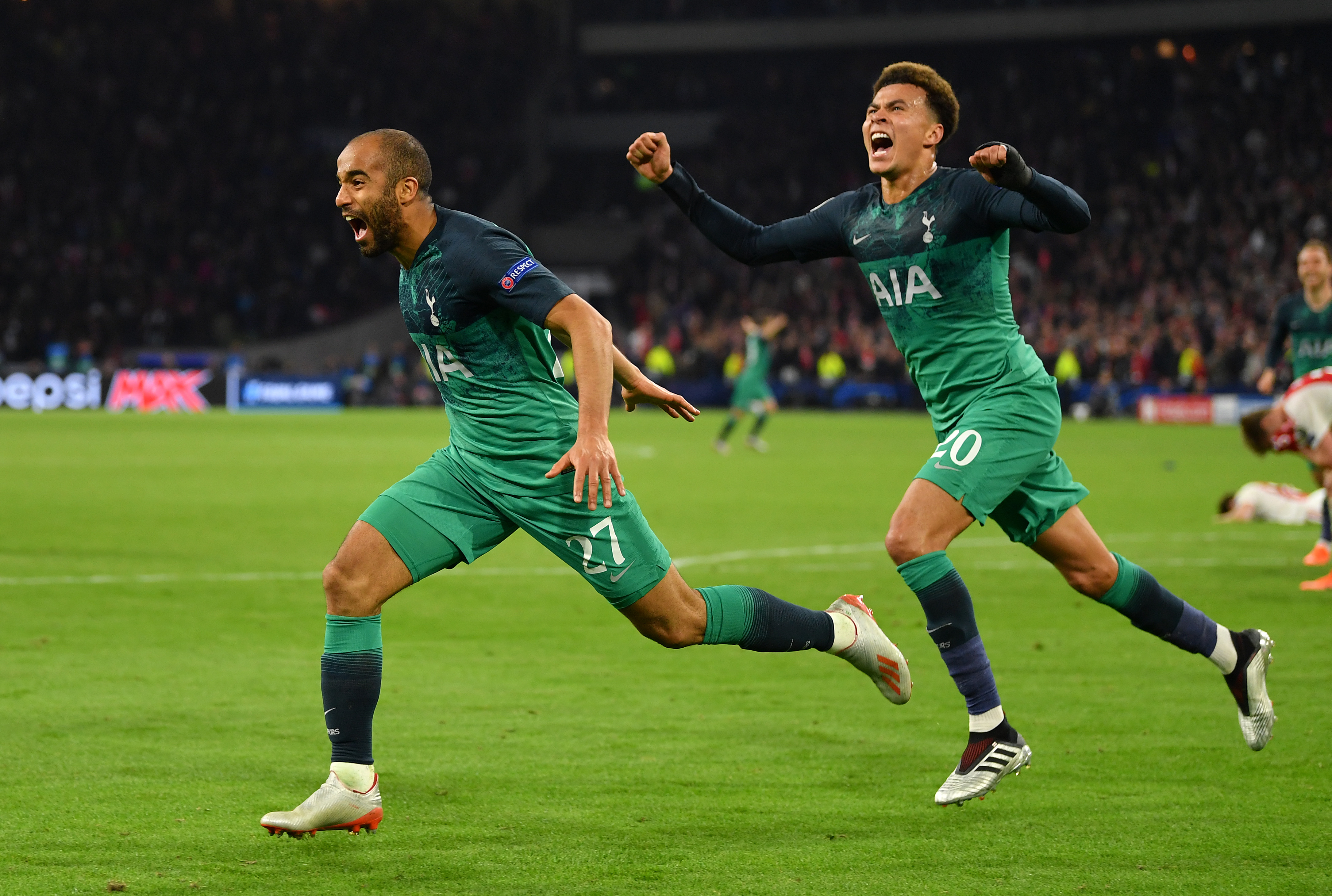 Tottenham pair Lucas Moura and Dele Alli celebrate after the Brazilian's dramatic tie-winning strike against Ajax in the Champions League semi-finals in 2019.