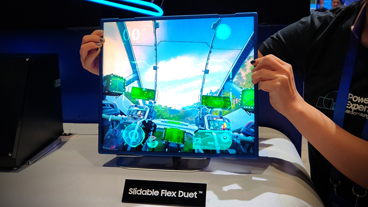 The Samsung Flex Duet concept being held at CES 2023
