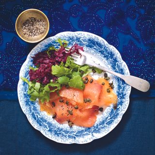 Smoked Salmon with Beetroot and Deep Fried Capers