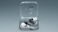 Nothing Ear (3) in clear case on a blue/grey background