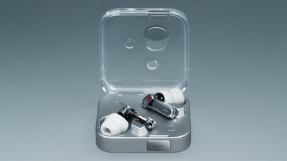 Nothing Ear (3) in clear case on a blue/grey background