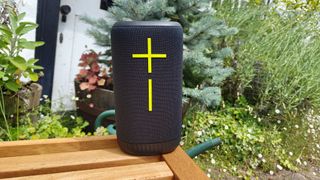 Ultimate Ears Everboom portable speaker in garden